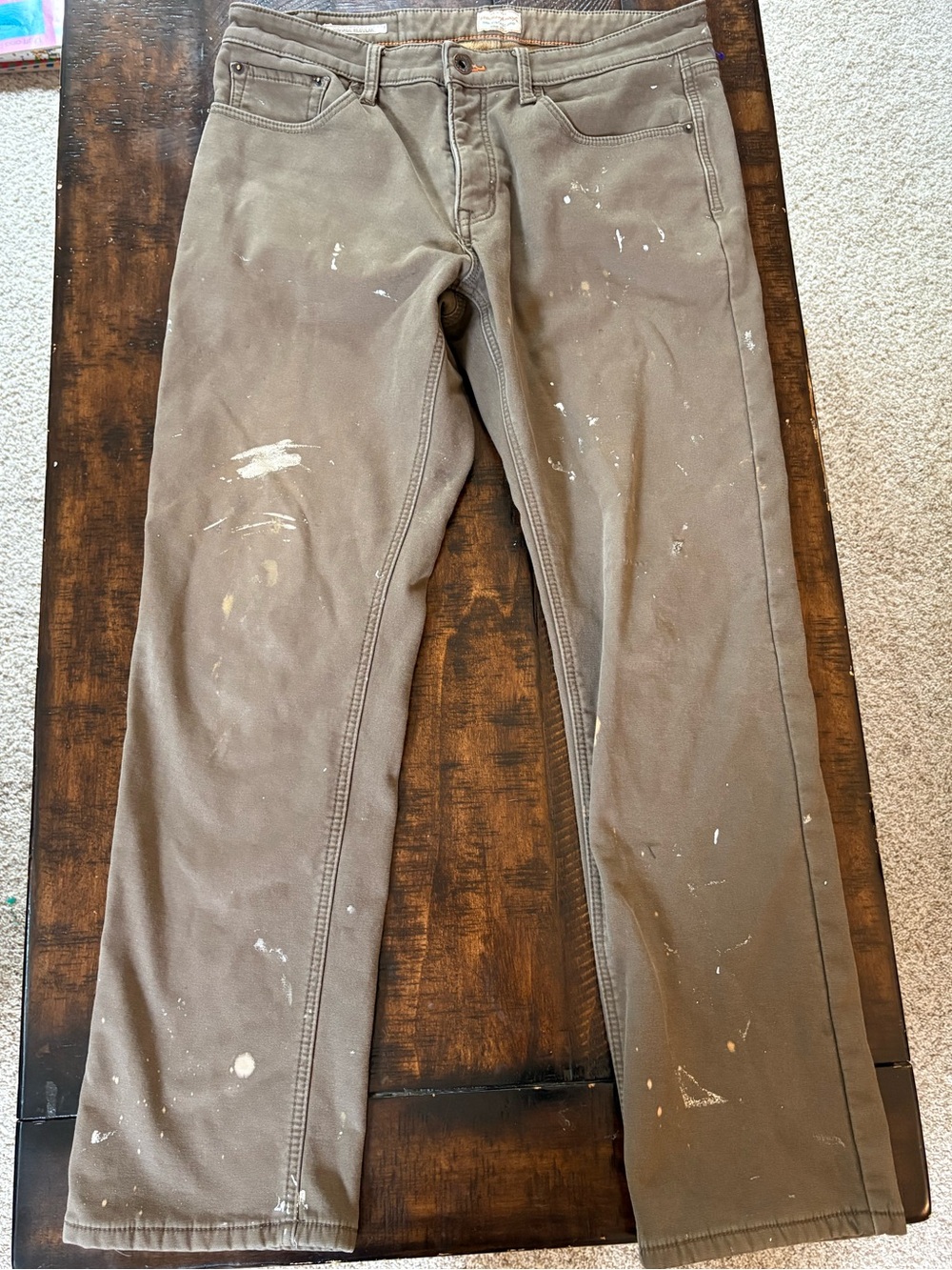 Distressed Vintage Fleece Lined Canvas Pants from Weatherproof, Brown,Size 36x32